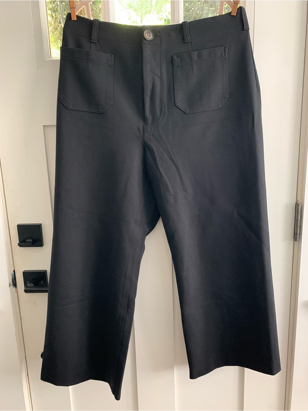 Anthropologie Black Wide-Leg Cropped Trousers with Front Patch Pockets